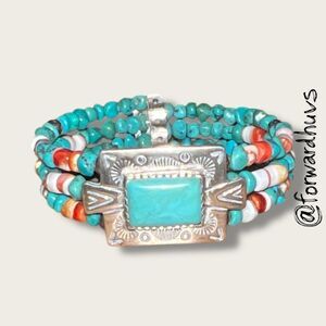 Carolyn Pollack Sterling Silver - Multi-Strand Turquoise & Coral Bracelet